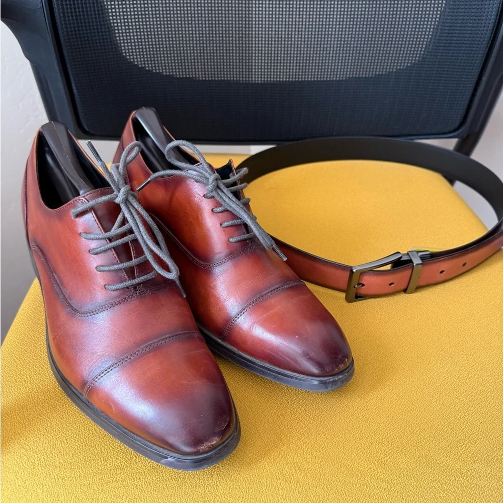 Men's Leather Cap-Toe Oxfords Chamaripa- height shoes with matching belt